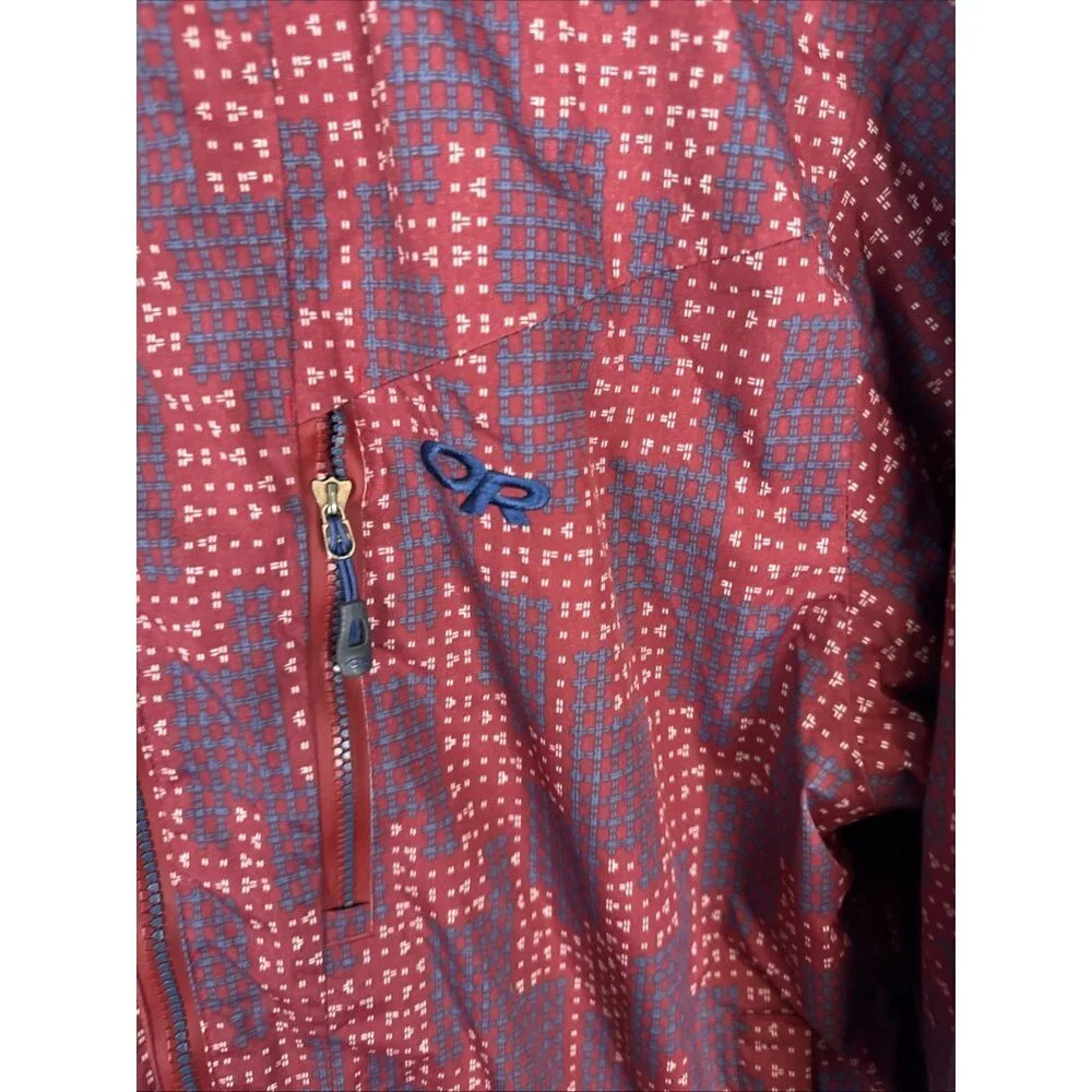 Outdoor Research Hooded Jacket Mens L Red Blue‎ Print Thermore Ski Pertex